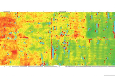Carte colorimétrique d’analyse de la planéité d’une dalle en vue de contrôle qualité.